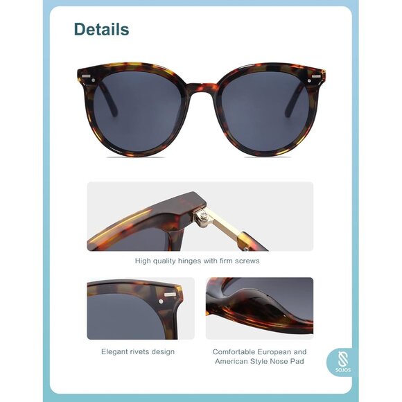 ⚡SOJOS Womens Leopard Trendy Classic Round Retro Vintage Large Frame Sunglasses - Picture 4 of 5